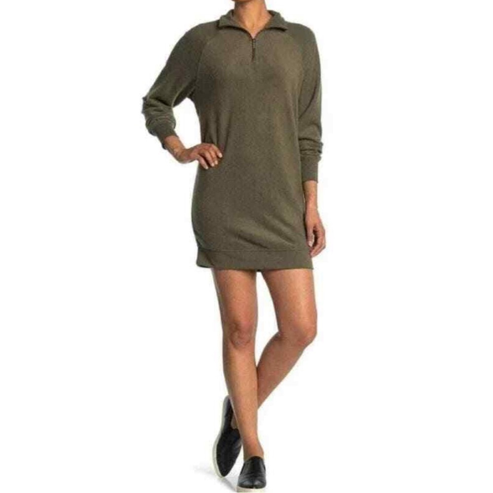Green Cozy Fleece Shirt Dress Casual Olive Green
